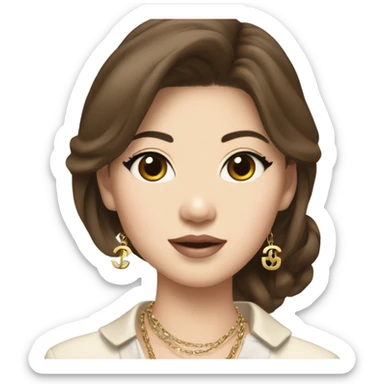 Realistic brown hair Chanel Asian Girl with Birkin bag and Chanel necklace sticker