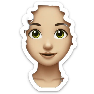 White girl with long black curly hair and green eyes smiling sticker
