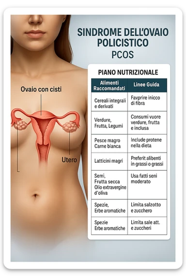 donna con un piano nutrizionale  in 3D immagine medica donna pcos in italiano  sticker