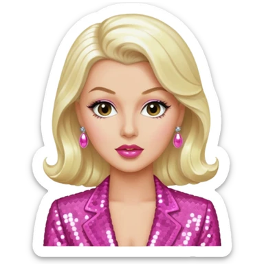 Lana Turner with long platinum blonde hair, pink sequin outfit  sticker