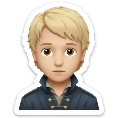 Gavroche From Les Miserables with light skin, brown eyes, blonde hair, gray outfit sticker
