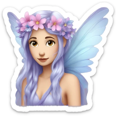 Beautiful, flower, fairy, pink, blue, silver, purple, long hair, big wings sticker