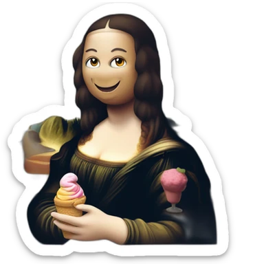Mona Lisa painting with ice cream in hand sticker