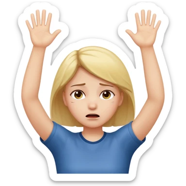 girl with sad expression, arms raised in frustration sticker