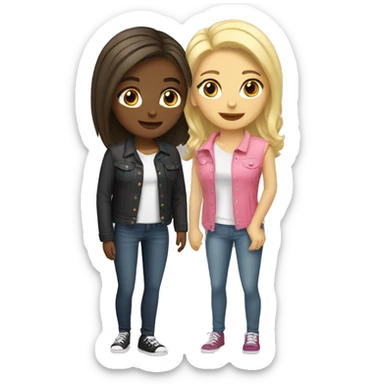 brunette and blonde lesbian cute couple sticker