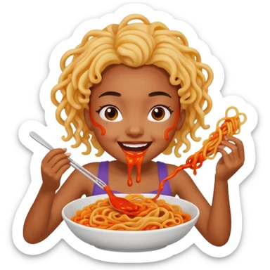 A light skined black girl eating lava noodles  sticker