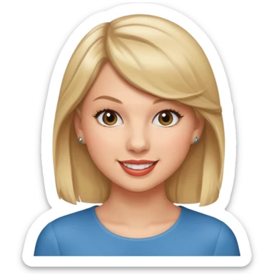 taylor swift face emoji like, smiling, just the head, round sticker