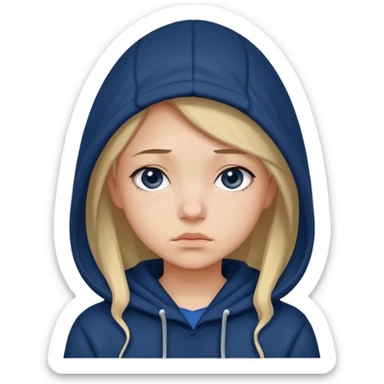 Sad girl with hood up with navy blue hoodie sticker