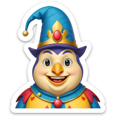crazy colorful fat penguin jolly joker, medieval, vintage, court jester, mac os icon, blue color sticker