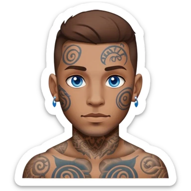 I want a tatted man with face tats brown hair and blue eyes sticker