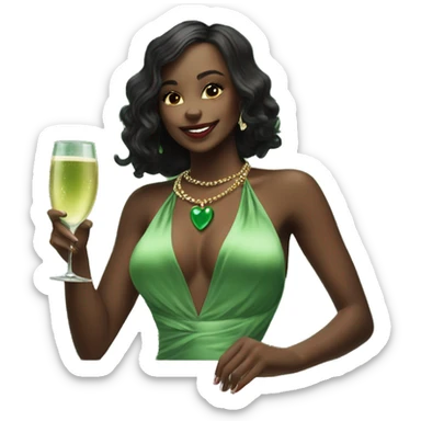 girl with heart necklace a Prosecco cup and a green silk backless halter neck  sticker