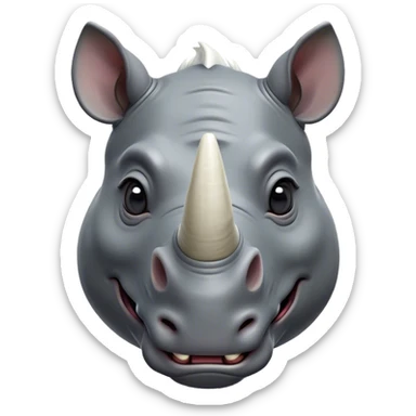 Cinematic Comical Rhinoceros Portrait Emoji, Head tilted dramatically with an exaggeratedly amused expression, featuring a striking, glossy slate-gray hide with a boldly textured white horn, wide, expressive eyes filled with playful disbelief, Simplified yet hilariously expressive features, highly detailed, glowing with a slightly sassy glow, high shine, dramatic yet playful, stylized with an air of cheeky wild mischief, bright and endearing, soft glowing outline, capturing the essence of a spirited and over-the-top rhinoceros, so meme-worthy it feels like it could charge its way into internet fame instantly! sticker