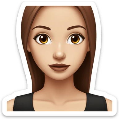 white girl, long straight middle part burgundy hair, brown eyes, long eyelashes, full lips, black tank top sticker