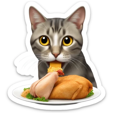 Cat eating chicken sticker