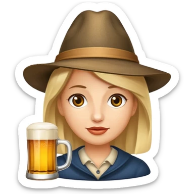Erstelle das WhatsApp Emoji "zwinkerndes Gesicht" mit Bierkrug und Hut sticker