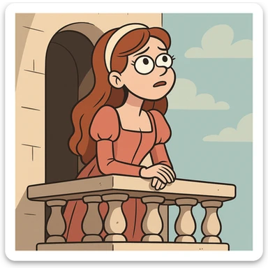flat toon style Juliet on a balcony sticker