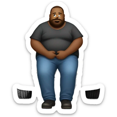 Extremely fat man sitting in the bed of a 2006 Chevy Silverado  sticker