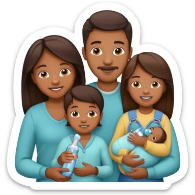 brown family with mom dad teenage daughter toddler son and baby sticker