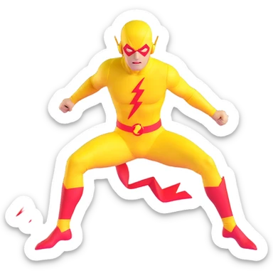 Reverse Flash villain with yellow costume and red lightning bolt sticker