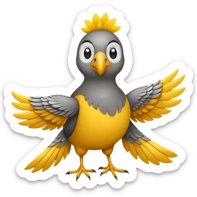 Pássaro com corpo cinza, cabeça amarela, bochechas vermelhas, topete amarelo e cauda cinza longa sticker