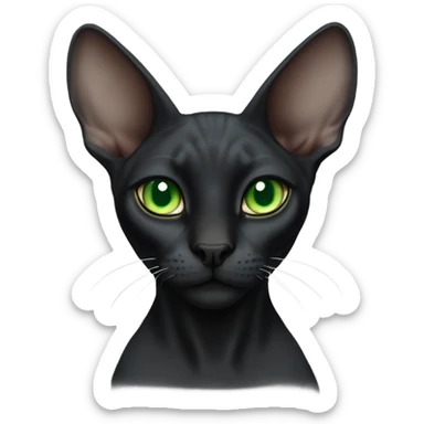 black sphinx cat with green eyes and a white spot on the nose sticker