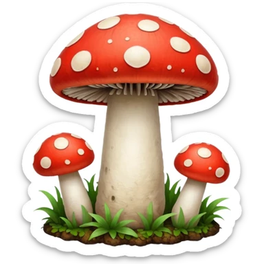 create a mushroom centred emoji, with a representation of the system behind it - an idea of being connected to a regenerative system and growth. Make the mushroom red and white sticker