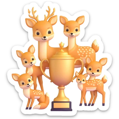 golden spring trophy with baby deer and fox cubs sticker