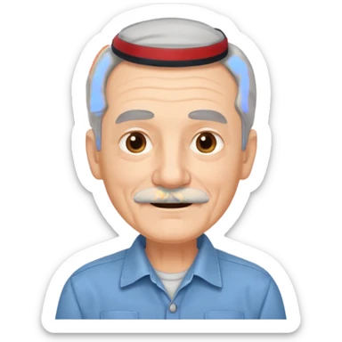 Old man with gray hair and mustache and working shirt. happy optimistic expression sticker