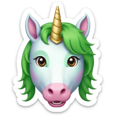 unicorn face cute and green haired and bearded wearing hat sticker
