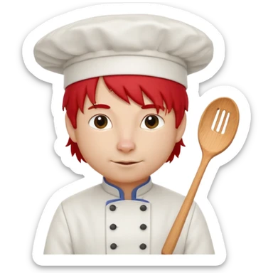 A rat with a fringe, long black hair and chefs and a man with red hair and a chefs hat sticker