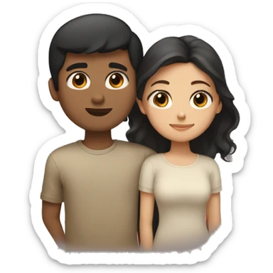 Couple hug boy with short black hair and brown eyes and girl with long light brown hair and brown eyes  sticker
