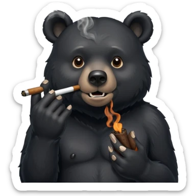 A highly detailed photo of a cartoon black bear smoking a blunt do not have any other cigs or anything, just the blunt between his fingers sticker