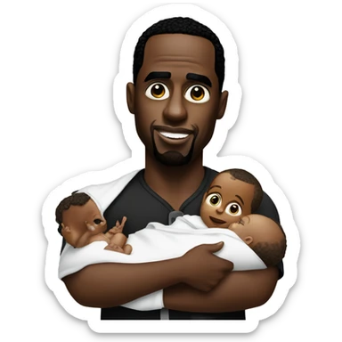 P diddy holding a baby sticker