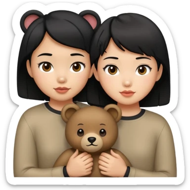 An elegant bear in love with a sexy Asian girl with short hair wearing black sticker