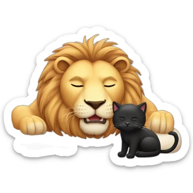 Big Lion and small black cat both closed eyes sleeping z z z sticker