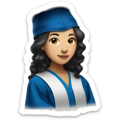 asian girl wearing blue graduation cap with long curly black hair sticker