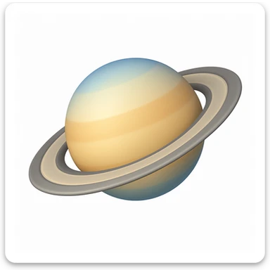 Create a Saturn emoji that looks exactly like the reference image in iOS emoji style. The emoji should be 3D with shiny, smooth gradients and soft shadows. It should depict the classic Saturn with rings, no cow, just the planet. Add a subtle highlight to the rings. sticker