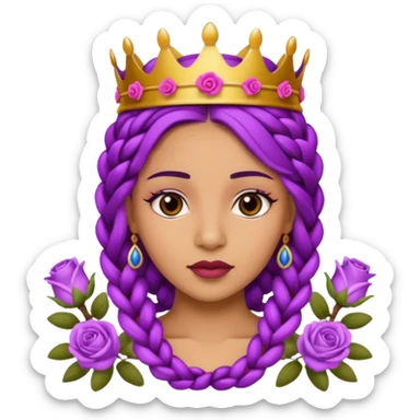 Crown Olive skin queen with purple braids, brown eyes surrounded by roses sticker