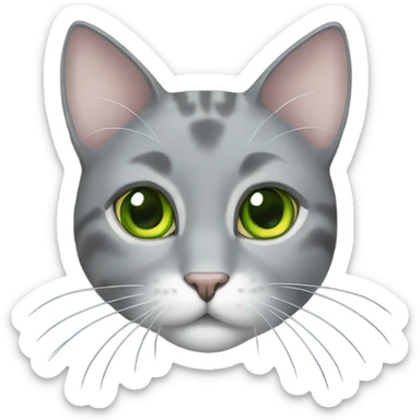gray Cat green eyes eating fish sticker