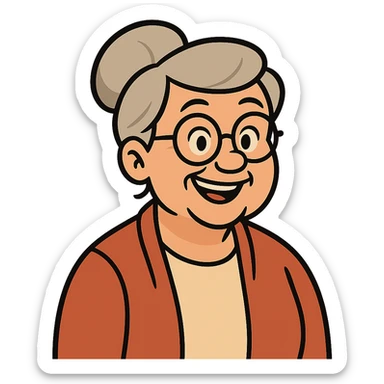 Remove the background and keep only the older woman with glasses in flat toon style with transparent background. sticker
