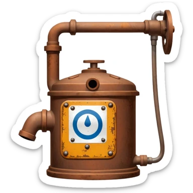 a Ghibli-style water pump with a warning sign about cholera sticker