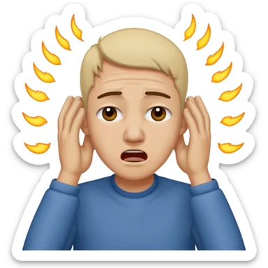 person covering ears, wincing in pain because the sound is terribly loud and hurting ears sticker