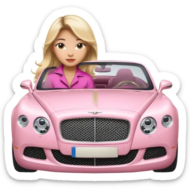 An Asian lady with long Balayage hair with blonde highlights, posing next to a pink Bentley  sticker