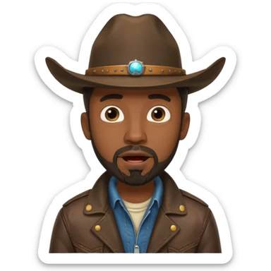 Black male, goatee beard, cowboy hat, surprised or shocked facial expression sticker