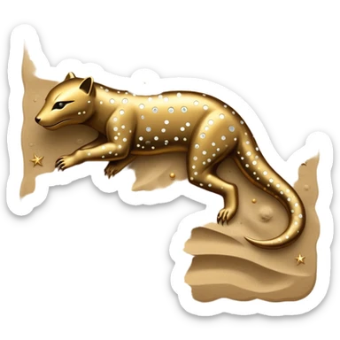A nocturnal predator with a body resembling polished bronze plates that absorb moonlight, featuring constellation patterns that rearrange themselves to hypnotize prey before it strikes from beneath the sand. full body sticker