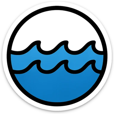 circular sea icon, medium black border, no frame, white background, designed for Little Alchemy element set, color outline sticker