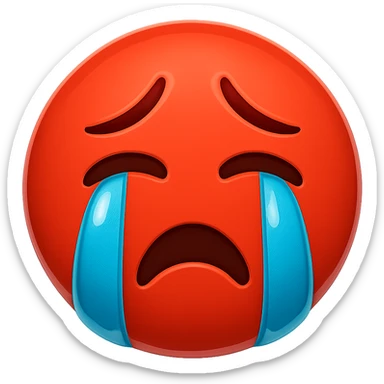 red crying face emoji, glossy finish, no background sticker