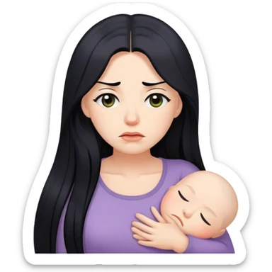 Tired mum with long black hair sticker
