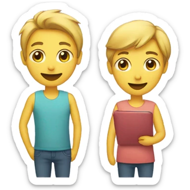 two people standinf infront of each other and looking at their phones sticker