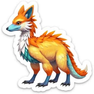 Colorful Fruity Iridescent Warm-colored Tropical Exotic Vernid-Sergal-Trico-Silvally-Nargacuga-fusion-hybrid-animal-creature, full body sticker